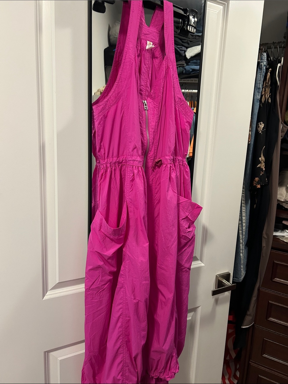 Bright Pink Midi Halter Dress with Front Zip